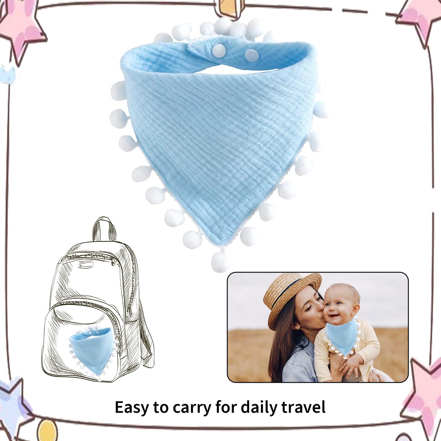 Mccotwe Muslin Baby Bibs Drool Teething Bibs Lap-shoulder Cloths Bibs 8-Layer Organic Cotton for Unisex Boys Girls Adjustable - Image 6